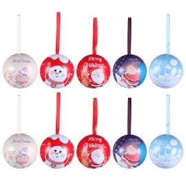 Christmas Tree Ball 10pcs Christmas Tinplate Candy Ball Box Xmas Tree Balls Fillable Candy Cookie Storage Container Tins Hanging Pendant for Xmas Tree Fireplace Giveaways