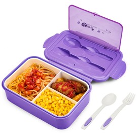 BIBURY Lunch Box, Bento Box, Brotdose mit 3 Fächern und Besteck, Auslaufsicher Brotzeitbox Kühlschrank Spülmaschinenfest Mikrowellengeeignet, Brotdosen für Schule Arbeit Picknick Reisen(Violett)