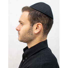 iKIPPAH 2-Pack Cotton 4-Part Yarmulke with Rim (Black, Size 3)