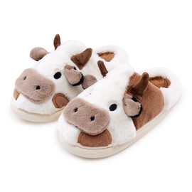 COVS Cow Slippers for Women/Men， Cow Slippers Brown Fluffy Cow Slippers Indoor Outdoor Fuzzy Slippers Size 8.5