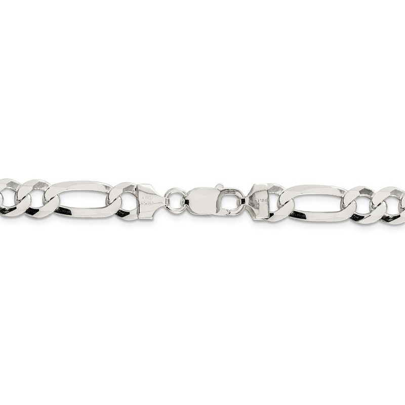 Solid 925 Sterling Silver 8.5mm Flat Figaro Chain Bracelet -