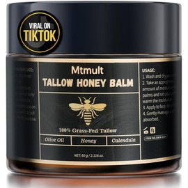 Mtmult Sarga de ternera para la piel – Bálsamo de sebo y miel para la cara, hidratante con sebo de res alimentado con pasto, miel cruda y cera de abejas | Sarga de res para el rostro y el cuerpo bálsamo para la piel de tallowyn