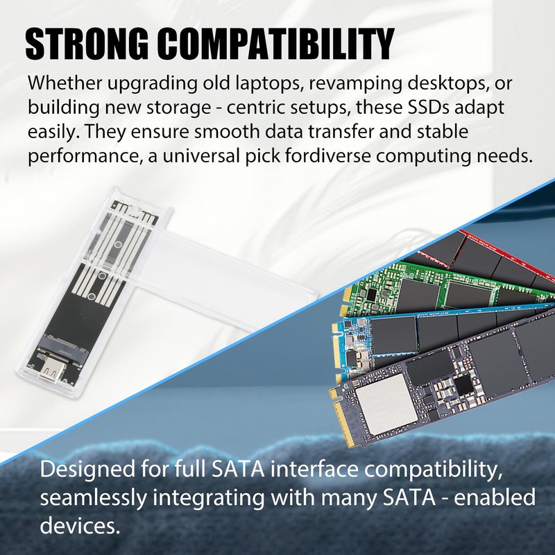 M.2 SSD Transparent Enclosure NGFF USB Adapter, External Hard Drive