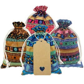 DUGYIRS Pack of 32 Jute Bags with Drawstring 13 cm x 18 cm Linen Gift Bags Ethnic Art Style Jute Bag Jewellery Bag Craft Bags for Wedding Party