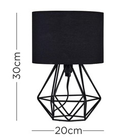 MiniSun Modern Small Satin Black Metal Basket Cage Table Lamp with a Black Fabric Shade