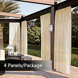 SpaceDresser Waterproof Outdoor Sheer Curtains for Patio - 4 Panels Rod Pocket Indoor Voile Sheer Curtain for Living Room, 52 x 84 Inch, Beige