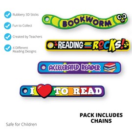 Brag Sticks to Improve Reading Participation and Habits Value Pack: Wearable Incentives for Students and Kids: 40 Sticks (10 Sticks for Each Design) + 20 4" Chains