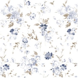 Blue Floral Wallpaper Peel and Stick Wallpaper 17.3"×197" Boho Flower Removable Self Adhesive Wall Paper for Bedroom Floral Contact Paper for Cabinets Furniture Watercolor Decor Waterproof Vinyl Film