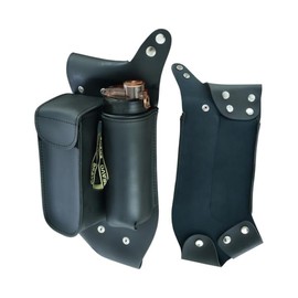 Daniel Smart Motorcycle Leather Crash Bar Bag Left Saddlebag Guard bag with Water Bottle Holder Snap Closure. (CRASH BAR BAG LEFT SIDE)