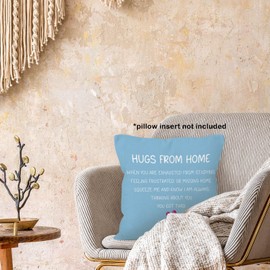MONALET Blue Hugs from Home Dorm Throw Pillow Covers 18x18, Back to School Decor Pillow Cases Gifts for Classroom Teens Dorm Room Bedroom, Freshman College Square Pillowcases for Couch Bed Sofa