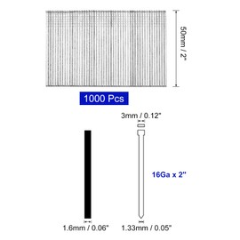 sourcing map 1000Pcs 16 Gauge Brad Nails, 2" Length Straight Finishing Nails, Galvanized Carbon Steel Nails for Woodworking Construction