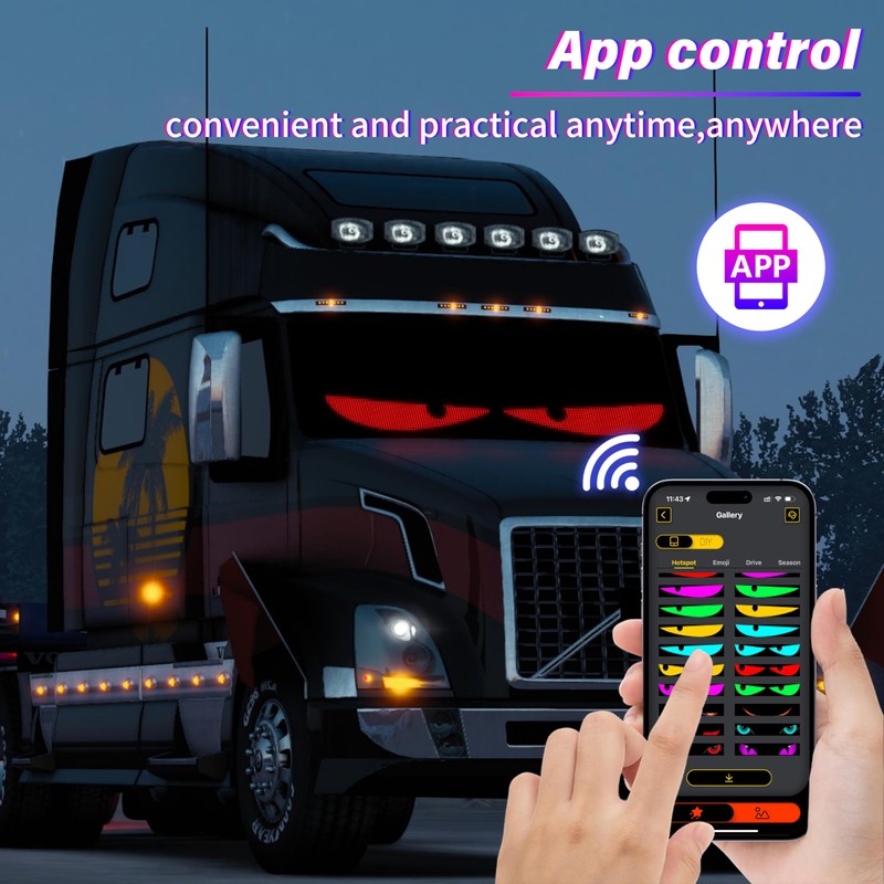 LED Eyes for Truck Windshield, 52.4x7.6in Ojos led para Carro,