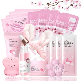 Sakura Skin Care Set Teenager Girls Gifts - Skincare Set - Sakura Face Care Set Girls - Skin Care Beauty Set Girls - Cleaning, Firming & Nourishing - with Serum, Cream, Mask (18 Pieces)