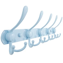 Dseap Coat Rack Wall Mounted - 5 Tri Hooks, Heavy Duty, Stainless Steel, Metal Coat Hook Rail for Coat Hat Towel Purse Robes Mudroom Bathroom Entryway, Blue