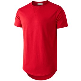KLIEGOU Mens 100% Cotton Hipster Hip Hop Longline Crewneck T-Shirt (66 Red XXL)