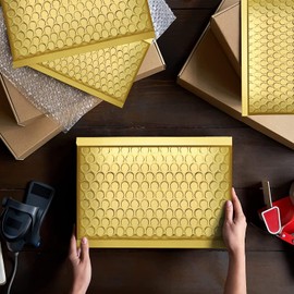 Secure Seal #5 10.5x16 Inch Gold Glamour Metallic Bubble Mailers Pack of 50 Shiny Padded Envelopes