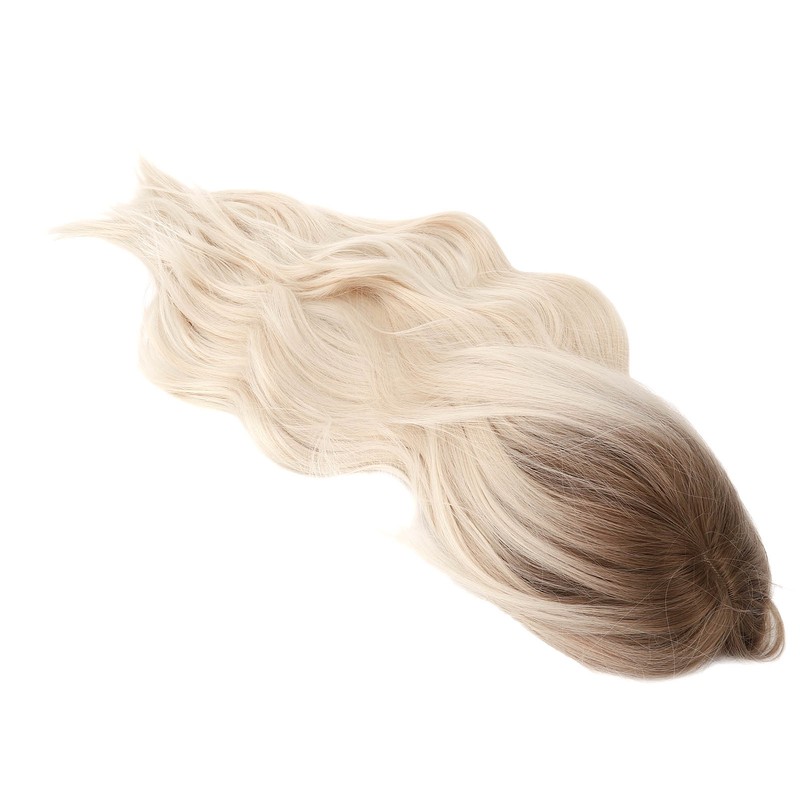 Gradient Blonde Brown Long Curly Wig Women Heat Resistant Synthetic