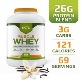 MFL Muscle Whey Protein l 28g of Protein l 8g BCAAs l Keto Friendly l Low Carbs l 5 lbs. (Vanilla Bean)
