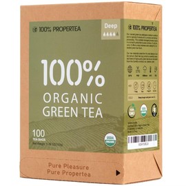 100% Propertea Organic Deep Green Tea, Individually Wrapped, Natural Pure Green Tea 100 Tea Bags Box（5.29 ounce）