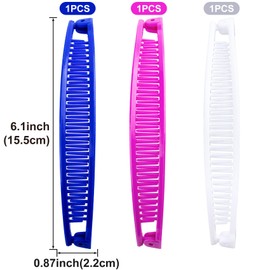 Mxxipp 3pcs Banana Hair Clips for Women, Non-Slip Large Hair Claw Clips, Classic Double Combs Hair Accessories for Thick Thin Fine Straight Curly Long Short Hair- White & Blue & Dark Pink