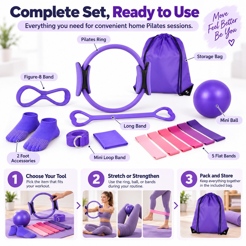 13-Piece Pilates Exercise Kit for Home Workouts – Portable Ball