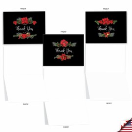 The Best Card Company - 10 Thank You Christmas Cards with Envelopes - Boxed Gratitude Assortment, Xmas Holiday Cards (4 x 5.12 Inch) - Holiday Elegance M4175XTB-B1x10