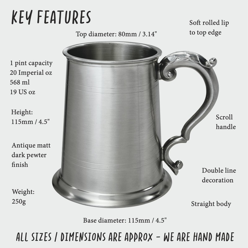 Wentworth Pewter 1 Pint Antique Fancy Handle Tankard (with Engraving)