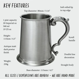 Wentworth Pewter 1 Pint Antique Fancy Handle Tankard (with Engraving)