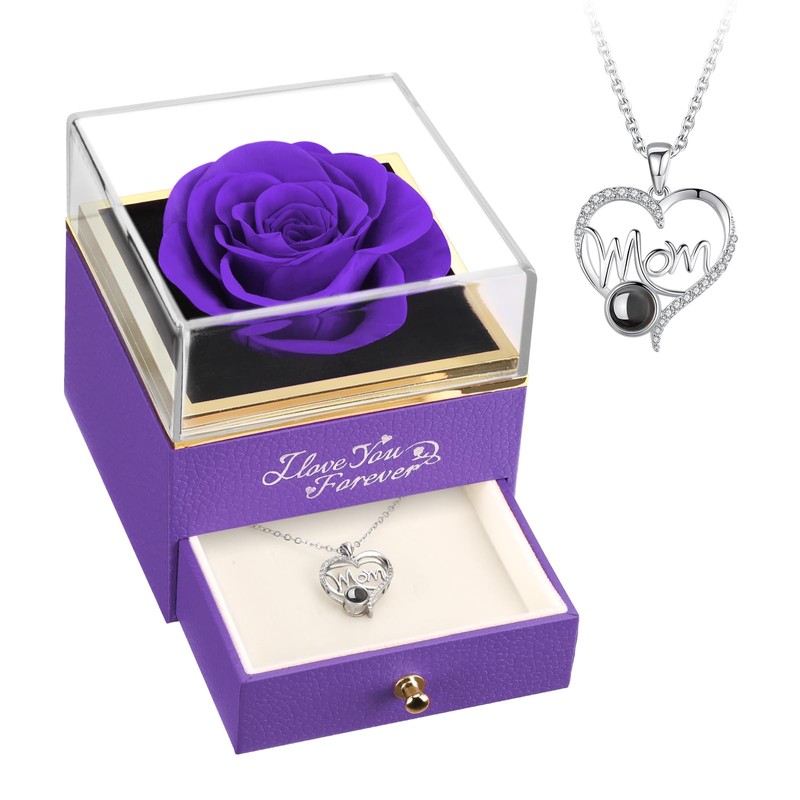 WILDLOVE Birthday Gifts for Mom Forever Flowers Preserved Real Purple