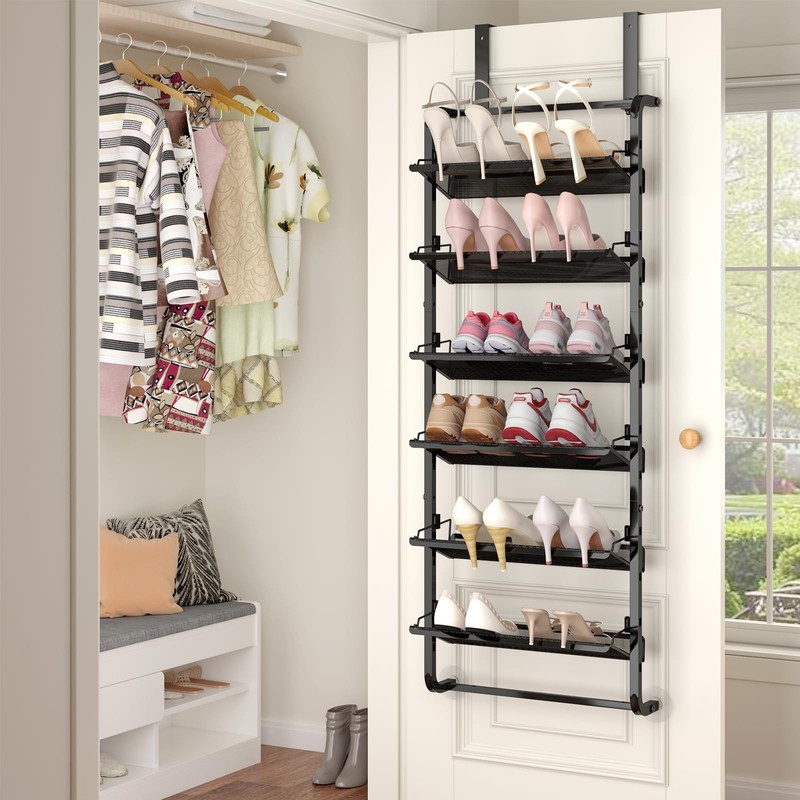 bukfen Over The Door Shoe Organizer,6-Tier Adjustable Door-Mounted/Wall-Mounted Shoe Rack,Heavy-Duty