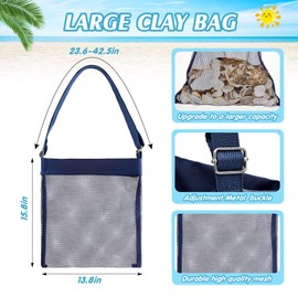 VioraWhite 2 Pcs Extra Large Mesh Beach Bags for Seashells Clams Treasures Sand Away Foldable Shell Collection Bags with Adjustable Straps
