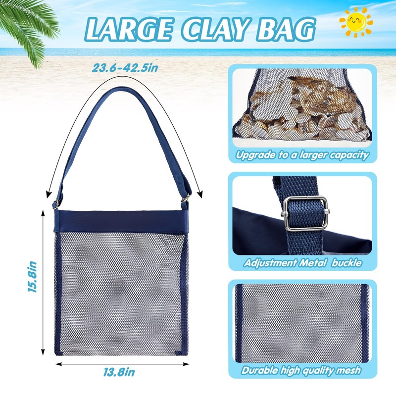VioraWhite 2 Pcs Extra Large Mesh Beach Bags for Seashells