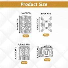 Molain 120Pcs Silver Hair Jewelry for Locs, Hair Cuffs for Braids, Hair Clips for Braids, Silver Hair Rings, Adjustable Hair Charms for Braids, Hair Braid Accessories for Women Men Braids Decoration