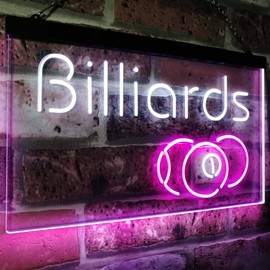 Billiards 9 Ball Game Room Pool Snooker Décor Man Cave Dual Color LED Neon Sign White & Purple 12" x 8.5" st6s32-i2590-wp