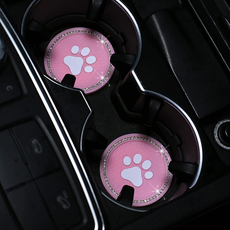 2 PCS Bling Paw Car Cup Holder Coaster, Non-Slip Cup