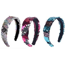 CHSYOO Pack of 3 Mermaid Sequin Headband, Filp Grid Headband, Double-Sided Sequins, Padded Headband, Magic Alice Girl Hair Accessories, Women's Party Gift