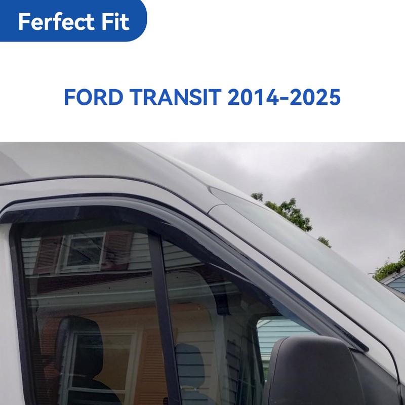 Window Visors Rain Guards Shield for Ford Transit 2014-2025, Out-Channel