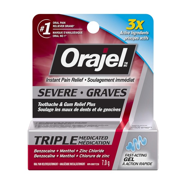 Orajel Severe Toothache and Gum Relief Plus Triple Medicated Gel, 7-g