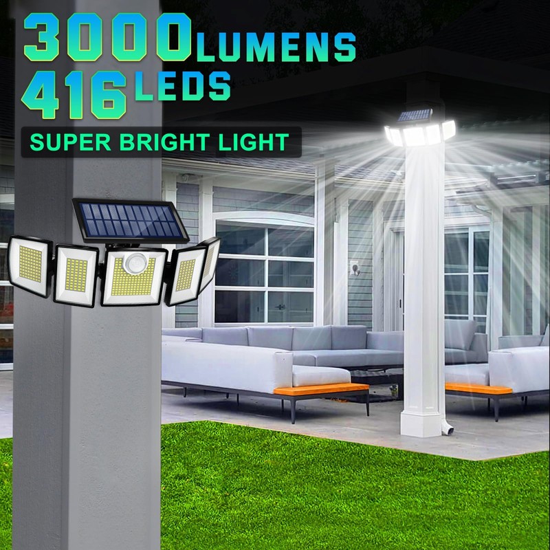 Solar Lights Outdoor Waterproof Motion Sensor - 416 LEDs 3000