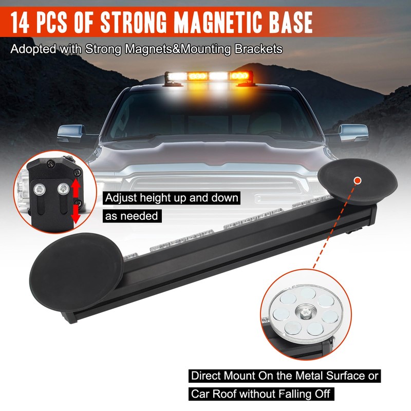 OPPBUY 14.2'' Amber White Wireless LED Rooftop Strobe Beacon Light