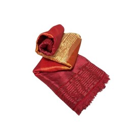 Red And Golden Yellow Handcrafted Moroccan Throw Blanket in Sabra Silk and Chenille - Hand Loomed Moroccan Throw 2.10 x 1.50m