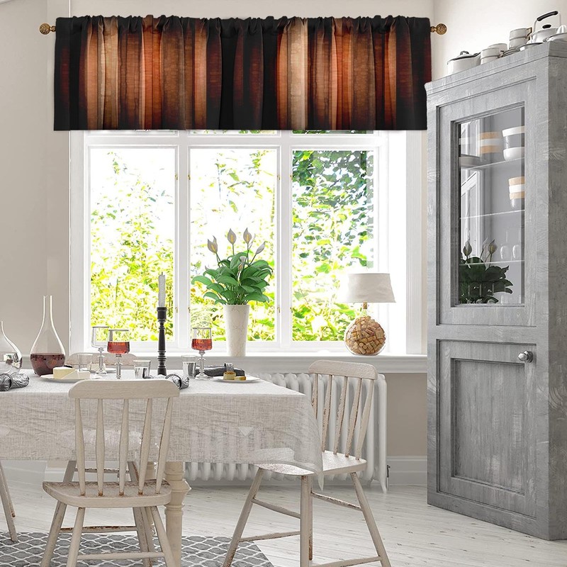 Emvency 2 Pack Valances Window Treatments, Orange Copper Vintage Stripe