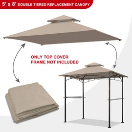 Eurmax 5ft x 8ft Double Tiered Replacement Canopy Grill BBQ Gazebo Roof Top Gazebo Replacement Canopy Roof（Beige）