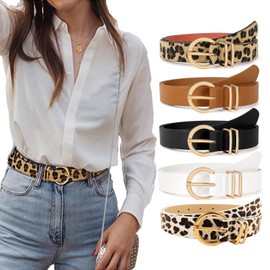 5 Pack Leather Women's BeltsLadies Waist Belt with Fashion Gold Buckle for Jeans Dresses Coat Pants