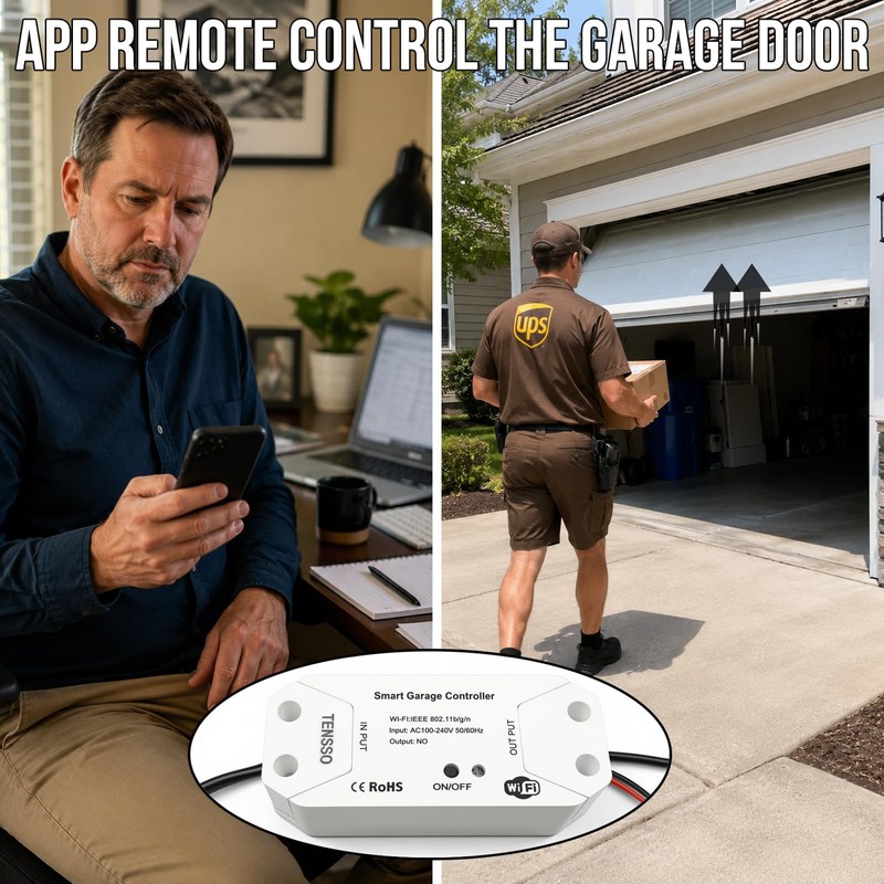 Smart WiFi Garage Door Opener: TENSSO Wireless Universal Remote Controller
