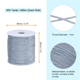 QUARKZMAN 1 mm Nylon String Cord 305 Yards Nylon Satin String Bracelet String Chinese Knotting Cord Beading Thread for Jewellery Making Braided Necklaces Macrame Trim Craft Dark Grey