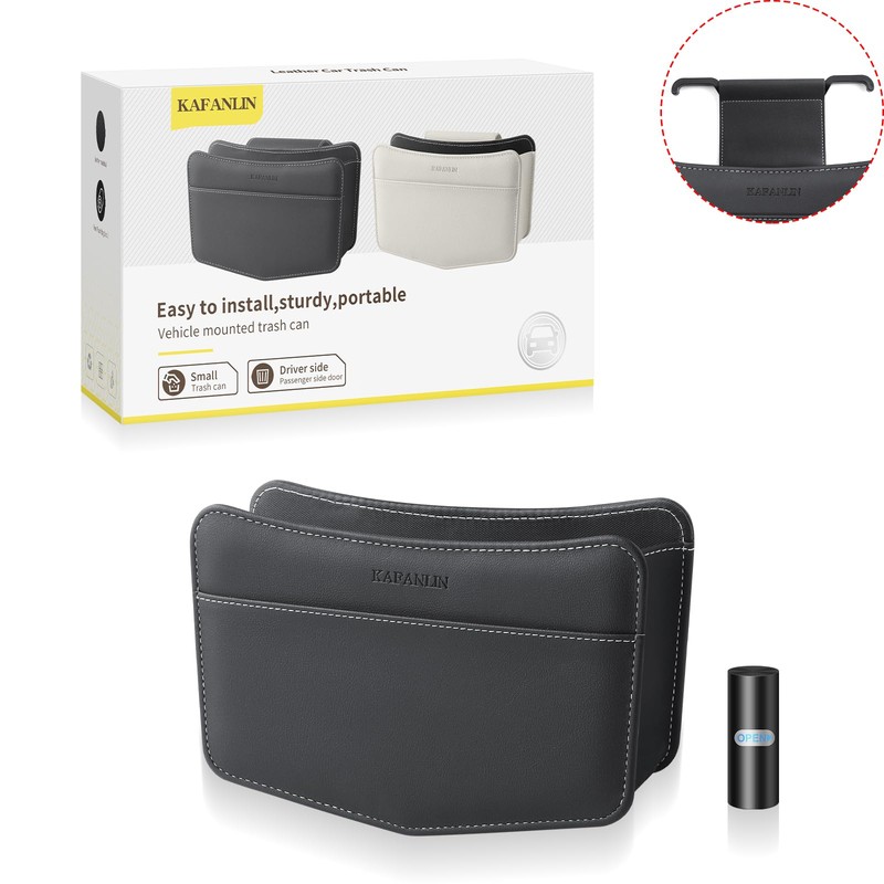 KAFANLIN Car Trash Can small Leather Vehicle Trash Bin Car