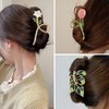 Yonchic 3-Piece Flower Metal Hair Accessories: Pink Tulip Floral Hair