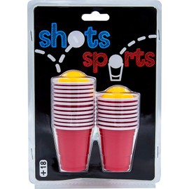 Shot Sport - Juego de Beerpong. Juego de Beber (Drinking Game) para Fiestas. Incluye: 20 Vasos Tipo Shot y 2 Pelotas de Ping Pong