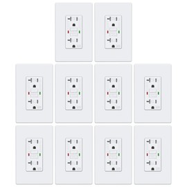 ELECTECK 10 Pack GFCI Outlets 20 Amp, Outdoor Weather Proof (WR), Self-Test GFI Receptacles with LED Indicator, Ground Fault Circuit Interrupter, Screwless Wallplate Included, UL Listed, White